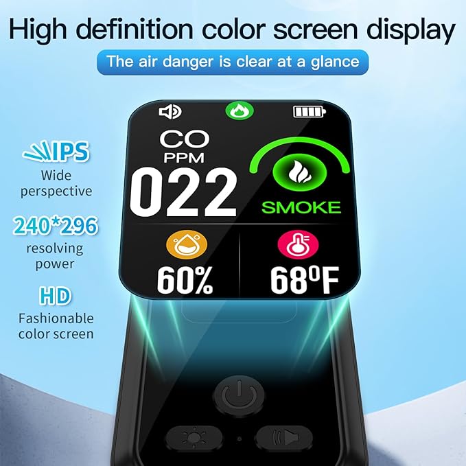 4IN1 Plug in Smoke & Carbon Monoxide Detector Combination Builti-in 2000 mAh Backup Battery HD Screen [Smoke CO Temp Humidity Sensor] Alarm for Home Travel Hotel Indoor (Black) - Image 6