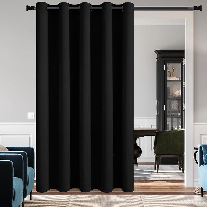 DWCN Room Divider Curtain - Extra Wide Blackout Curtain for Sliding Glass Door, Living Room, Bedroom Partition and Shared Office Space, 1 Grommet Curtain Panel, 6.7ft Wide x 9ft Tall, Black by DWCN