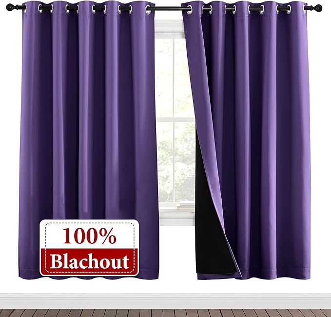 NICETOWN Lilac Purple Full Shade Curtain Panels, Pair of Energy Smart & Noise Blocking Out Blackout Drapes for Dining Room Window, Thermal Insulated Guest Room Lined Window Dressing(70 x 72 inch) - Image 2