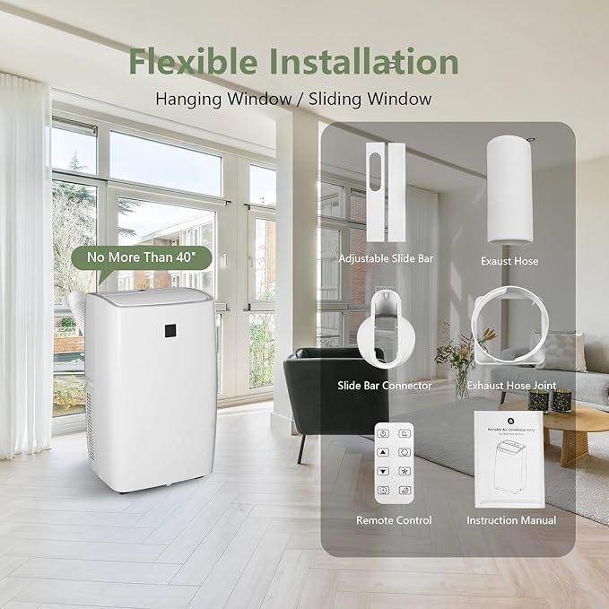 12,000 BTU Portable AC Units for Rooms, 3-In-1 Portable Air Conditioner Up to 550 Sq.Ft(Approx.) | Remote, LED Display, 24H Timer | Includes Window Kit & Extendable Hose, White-3033 - Image 7