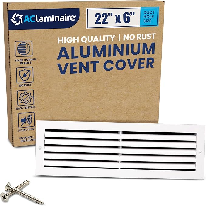 22x6 Inch (Duct Opening) Air Return Vent Cover Decorative – Premium Aluminum AC Vent Cover for Ceiling & Wall, Rustproof Grille, Ideal for Home HVAC Grille, Durable & Easy to Install by ACLAMINAIRE by LAMINAIRE
