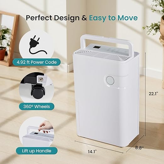 NEWBULIG 80Pints Dehumidifier with Drain Hose, 5,500 Sq.Ft Dehumidifier for Basement, 1.32 Gallon Tank, Low 42dB, Smart Humidity Ring, Ideal Whole House Humidity Remover for Home, Bedroom & Bathroom - Image 2