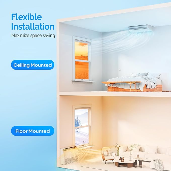 ROVSUN 22200 BTU Floor Ceiling Mounted Air Conditioner with Inverter & Remote Control, 23 SEER2 Ductless Mini Split AC/Heating System with Pre-Charged Condenser, Heat Pump & Installation Kit, 230V - Image 2