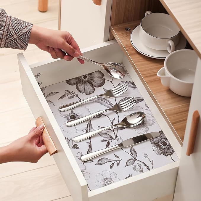Drawer and Shelf Liner for Kitchen Cabinets Non-Adhesive and Strong Grip Shelf Liner Waterproof Non-Slip Drawer Liner Floral Cabinet Liner for Shelves Dressers Easy to Clean 12INX10FT - Image 3