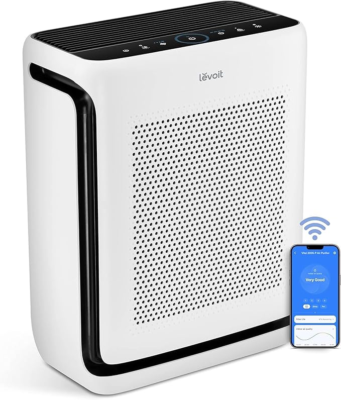 LEVOIT Air Purifiers for Home Large Room Up to 1875 Ft² with Washable Pre-Filter, AHAM VERIFIDE, Air Quality Monitor, HEPA Sleep Mode for Allergies, Pet Hair in Bedroom, Vital 200S-P, White by Levoit