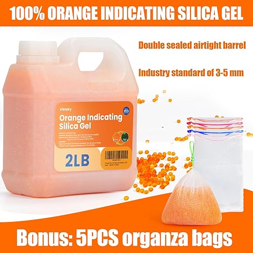 2LBS Desiccant Beads, Premium Color Indicating Silica Gel Beads Bulk, Industry Standard 3-5 mm Rechargeable Desiccant for 3D Filament, Electronic Devices, Camera, Documents, Safe (5PCS Organza Bags) - Image 4