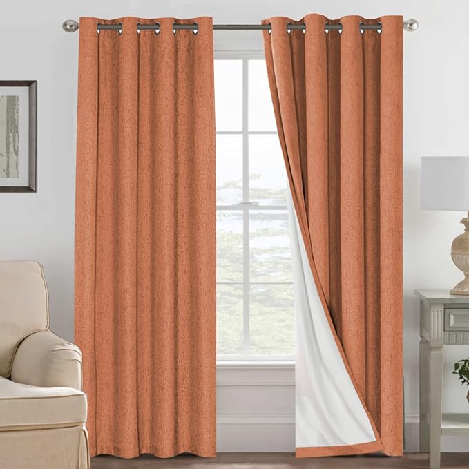 H.VERSAILTEX 100% Blackout Curtains for Bedroom Thermal Insulated Linen Textured Curtains Heat and Full Light Blocking Drapes Living Room Curtains 2 Panel Sets, Orange, 52x108 Inch by HVERSAILTEX
