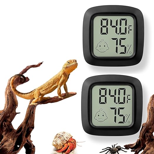 2 PCS Reptile Thermometer and Humidity Gauge for Bearded Dragon with On-Off, Reptile Tank Accessories for Jumping Spider, Leopard Gecko, Hermit Crab, Gecko, Ball Python, Lizard by BSRESIN