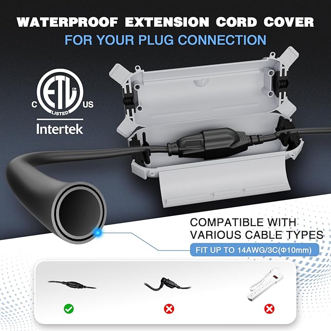 Flemoon [3 Pack] Outdoor Extension Cord Cover Waterproof, Weatherproof Electrical Connection Box for Straight Plug, Outlet, Socket, Halloween, Christmas Holiday Decoration String Light, Light Grey - Image 2