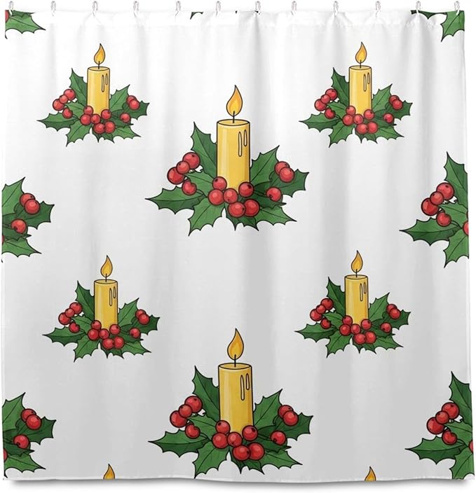 Christmas Candle Yellow Shower Curtain Liner 72×72 inch for Bathroom Curtain Anti Mold Shower Curtain with Hooks Bathroom Accessories - Image 2