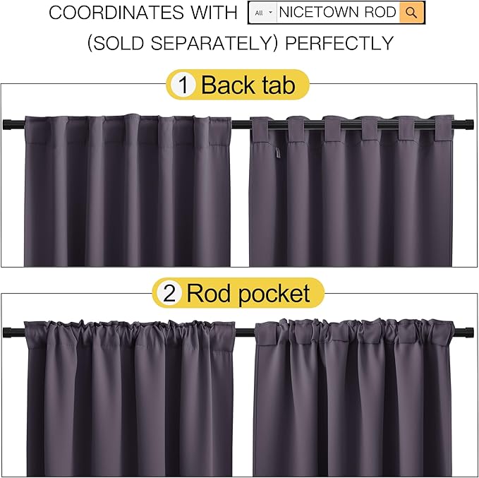 NICETOWN Blackout Curtains and Draperies for Living Room - (Greyish Purple Color) 52 inches Wide by 95 inches Long, Set of 2 Pieces, Insulated Solid Drape Panels - Image 3