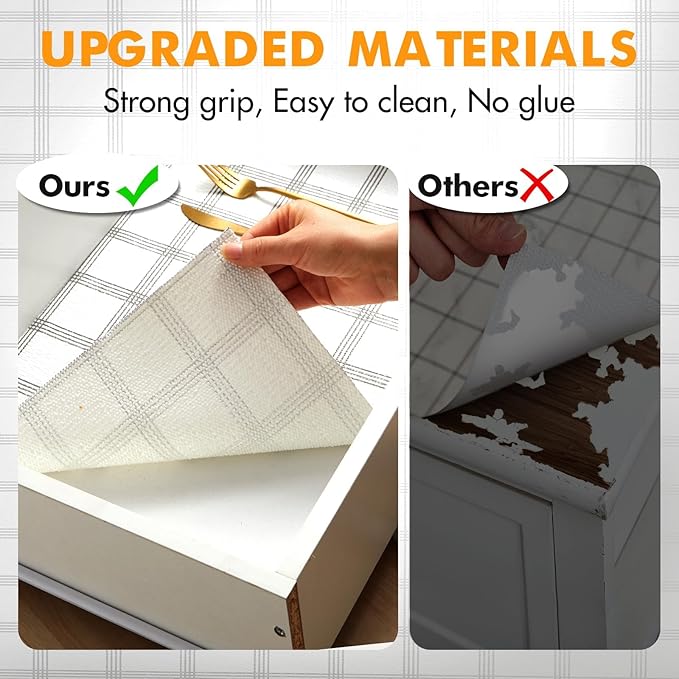 Viseeko Shelf and Drawer Liner for Kitchen Cabinet, Non-Adhesive Cabinet Liners for Shelves, Strong Grip Shelf Paper Non-Slip Waterproof Easy to Cut for Dresser Cupboard, Grey Stripe, 18 in x 30 ft - Image 9
