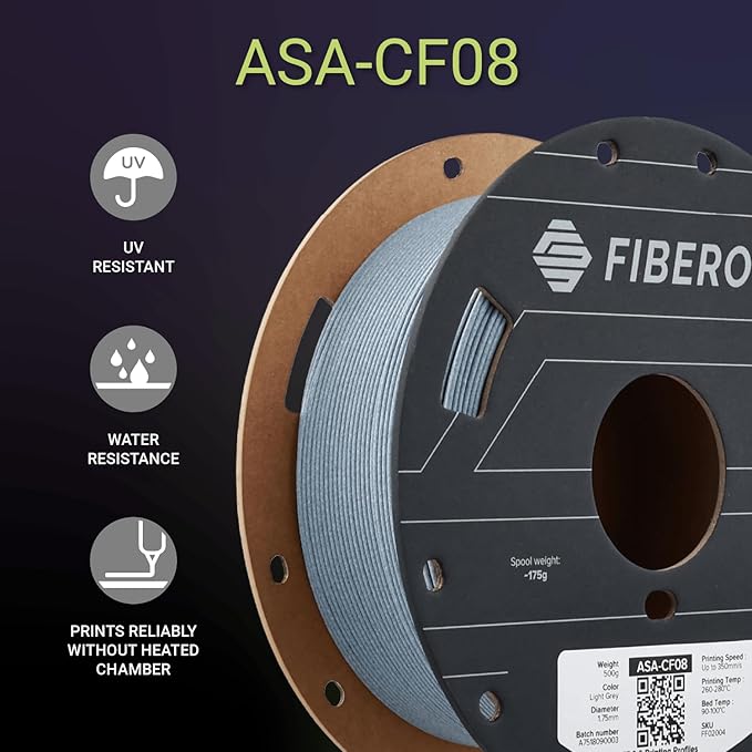 Polymaker Fiberon ASA-CF08 Light Grey Carbon Fiber 3D Printing Filament 1.75mm 0.5KG, UV & Weather Resistant, High Rigidity, Heat Resistant, Easy to Print, Functional Parts & Prototypes - Image 2