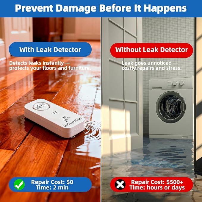 Water Leak Detector 5 Pack, 90dB Water Sensor Alarm for Home, Kitchen, Basement, Pipe and Faucet Leak Detection, Water Alarm with Extension Cable Sensor Probes(Cannot Connect to Wi-Fi Directly) - Image 3