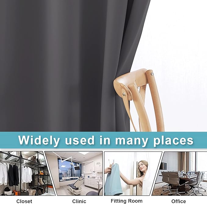 RYB HOME Blackout Room Divider Curtains Privacy Loft Screen Adjustable Ceiling to Floor Curtain & Drapes Partitions for Bedroom Dorm Doorway Bay Window, Wide 100 x Long 84, Grey, 1 Panel - Image 5