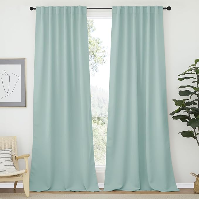 NICETOWN Bedroom Blackout Curtain Panels - (Aqua Blue Color) 52 x 108 Inch, 2 PCs, Insulating Energy Saving Solid Rod Pocket Blackout Drapes for Hall, Villa by NICETOWN