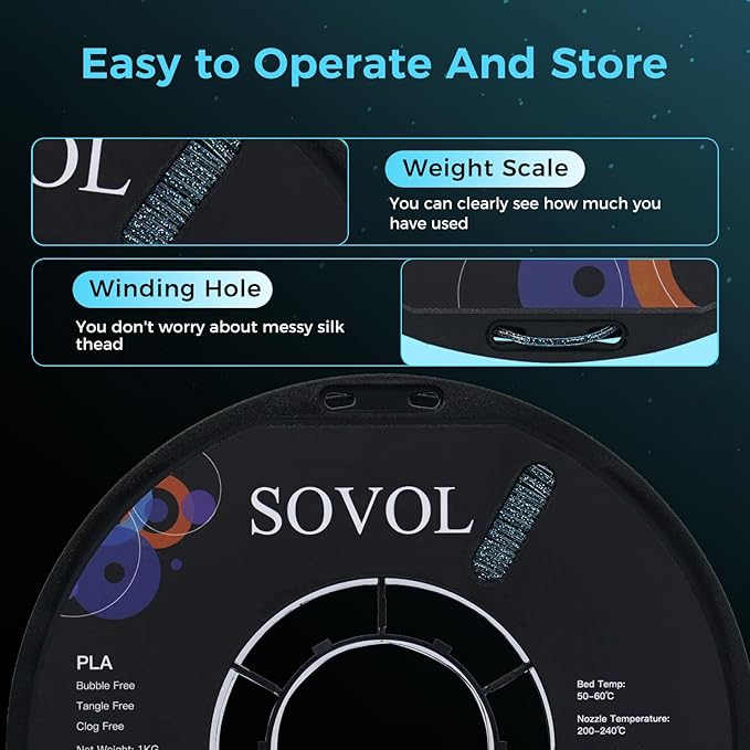 Sovol 3D Printer Luminous Filament, Glow in The Dark PLA 1kg (2.2 lbs) Spool 3D Printing Materials, Dimensional Accuracy +/- 0.03 mm, 1.75 mm, Shiny Blue - Image 6