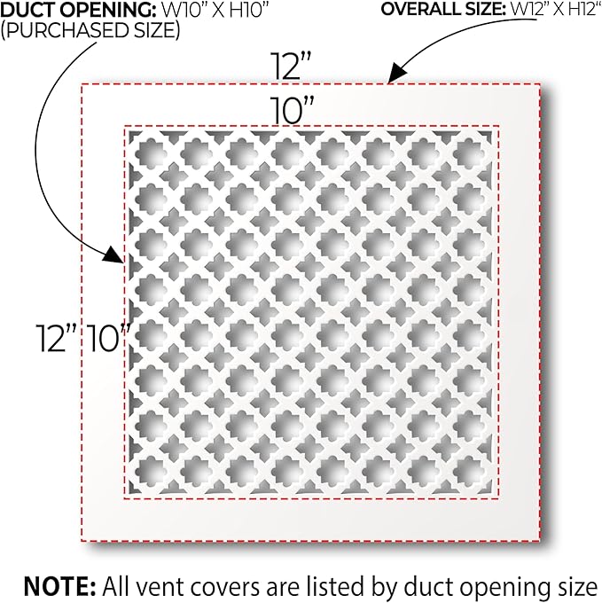 SABA Home Decor Air Vent Cover Grille - Acrylic Plexiglass 10 x 10 Duct Opening, 12 x 12 Overall White Finish Decorative Covers for Walls & Ceilings NOT for Floor USE, Venetian - Image 2