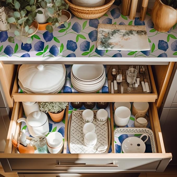 18" W x 96" L Floral Drawer and Shelf Liner for Cabinets, Non-Adhesive Strong Grip Non-Slip Flower Shelf Cabinet Kitchen Shelf Liners for Kitchen Cabinets - Image 7