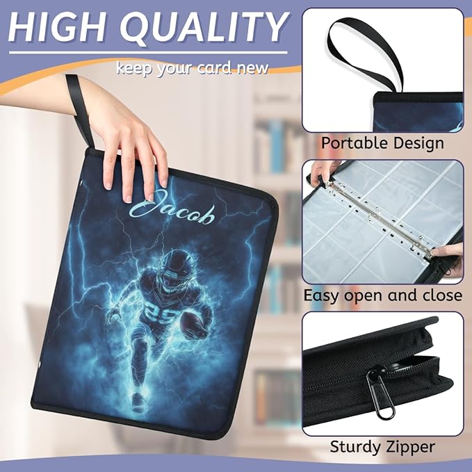Custom Name 9 Pockets Football Card Binder, Personalized Rugby Trading Card Holder Collector Album with 50 Sleeves for TCG, MTG, Sports Cards - Image 5