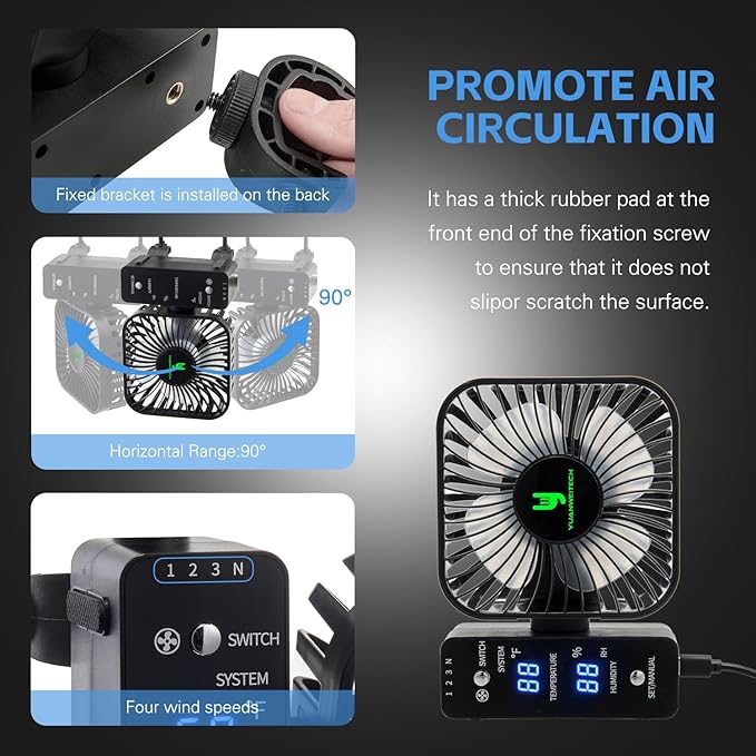 4" Smart Grow Tent Fan with Auto Climate Control - 4-Speed Oscillating Circulation Fan with LCD Display for Hydroponics, Greenhouse, Reptile Enclosure - Precise Temp & Humidity Monitoring - Image 2