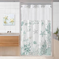 Stall No Hook Shower Curtain with Snap in Liner, Beach Ocean Nautical Coastal Shower Curtains and Liner Set for Bathroom, Seashell Fabric Bath Curtain, Waterproof Washable, Green 54" x 80" by TWLSNCD