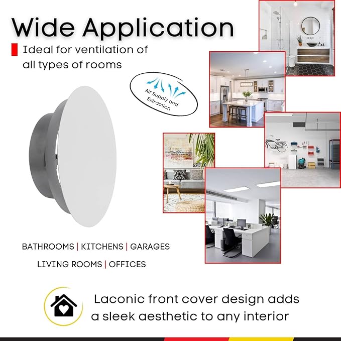 Steinberg14 White Air Vent Diffuser - 6.3 inch Vent Cover - Metal Adjustable Air Vent Covers - Supply Exhaust Wall Air Valve - Round Ceiling Diffuser - Extractor Fan Vent Cover - Round Soffit Vent - Image 4
