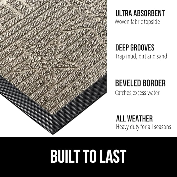 GORILLA GRIP 100% Waterproof All-Season WeatherMax Doormat, 47x35, US Designed Natural Rubber, Stain and Fade Resistant, Low Profile Indoor Outdoor Door Mats, Easy Clean Patio Mat, Sand Beach - Image 2