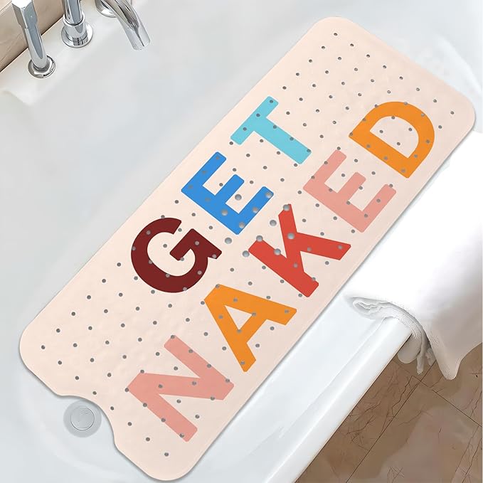 Get Naked Bath Mat for Tub, Non Slip Bathtub Mat for Baby Rubber Tub Mat, Cute Kids Bath Mats for Bathroom Funny Anti Slip Shower Mat with Suction and Drain Holes Machine Washable, 40″X16″ by Unknown