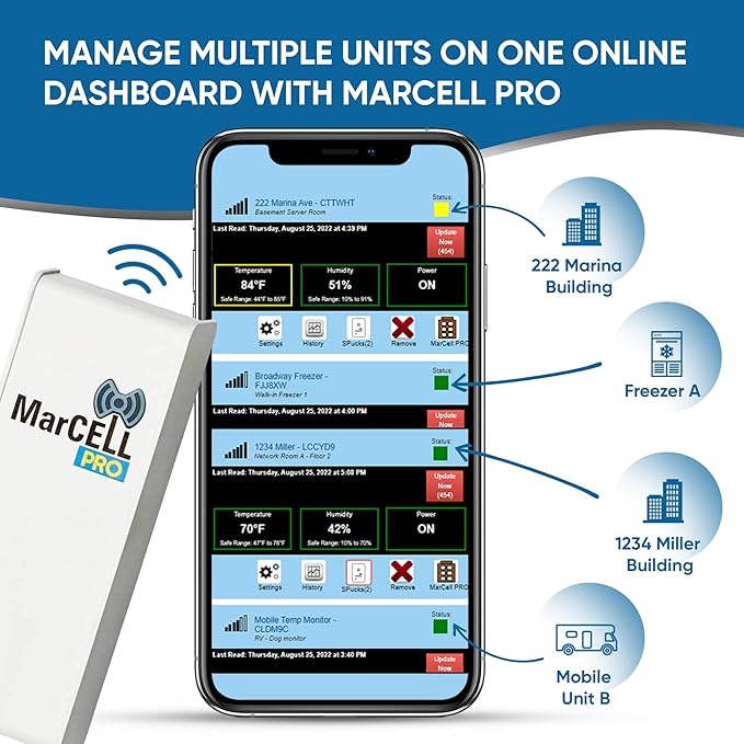 MarCELL PRO - Professional Level Remote Temperature, Humidity & Power Monitor - No WiFi Needed (Uses AT&T Network) - RV, Network Room, Freezer, Home - Instant Phone Call Alerts - Made in The USA - Image 5