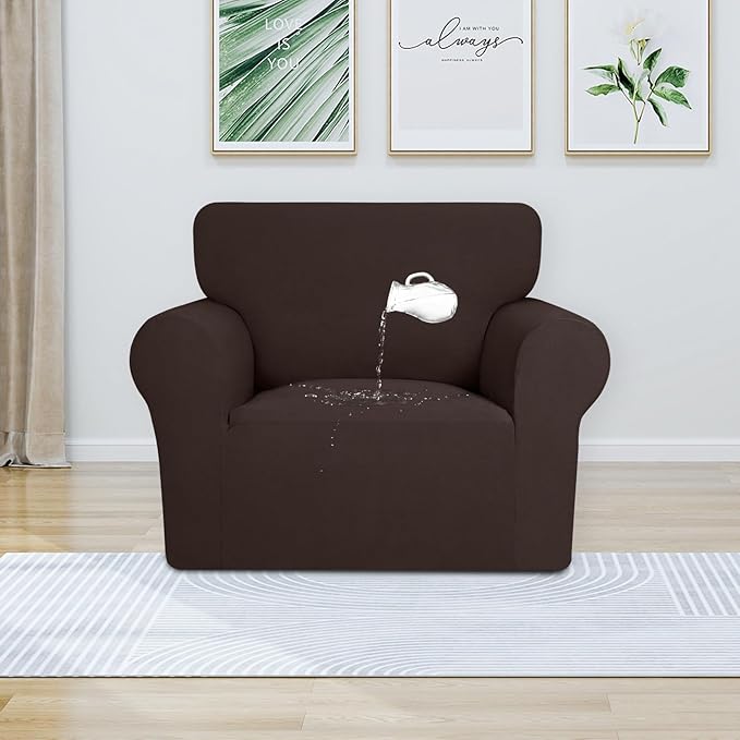 PureFit 100% Dual Waterproof Couch Cover Slipcovers for Couches and Sofas - Stretch Non Slip Fleece Sofa Covers Washable, Leakproof Furniture Protector for Kids, Pets, Dog (Chair, Chocolate) - Image 2