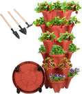 GameXcel Vertical Planter 6 Tier Stackable Planters Garden Planters Strawberry Herb Flower and Vegetable Planter Indoor Outdoor Gardening Pots with Removable Wheels and Tools by GameXcel