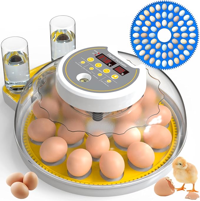 18/60 Incubator for Hatching Eggs, Egg Incubators with Humidity Display, Egg Candler, Automatic Egg Turner, Poultry Egg Incubator for Hatching Chicken Duck Goose Bird Quails- Yellow by DEZHXHE