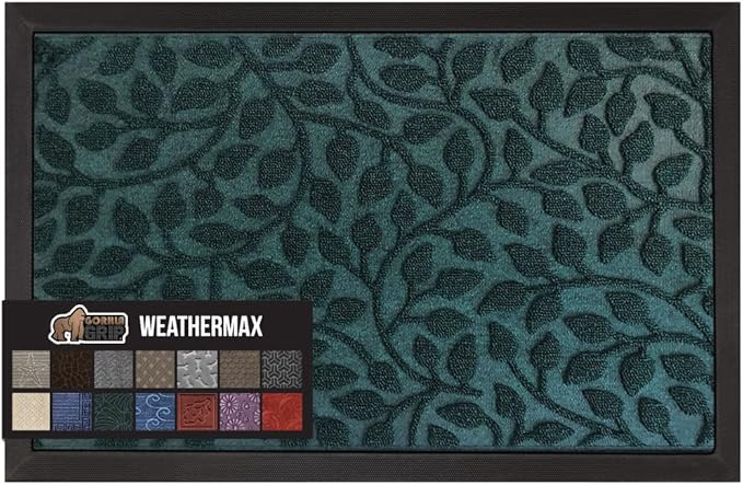 GORILLA GRIP 100% Waterproof All-Season WeatherMax Doormat, 47x35, US Designed Natural Rubber, Stain and Fade Resistant, Low Profile Indoor Outdoor Door Mats, Easy Clean Patio Mat, Moss Vine Leaves by GorillaGrip