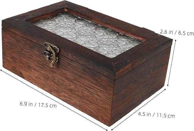 Vintage Floral Glass Lid Wooden Jewelry Box Decorative Keepsake Chest with Metal Clasp Multi Functional Storage Organizer for Dried Fruits Beauty Products and Documents Stylish - Image 2