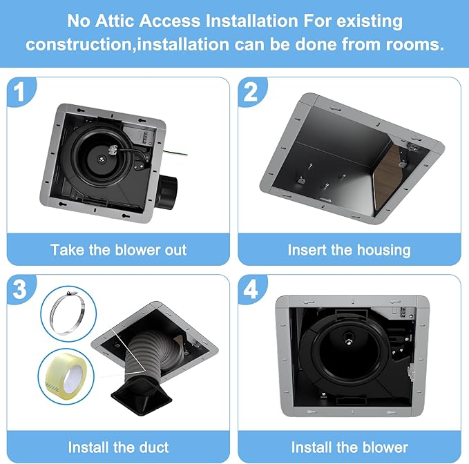 Bathroom Exhaust Fan 110CFM 1.2Sone, Quiet Bath Fan with Humidity sensor, Energy-Saving Household Ventilation Fan, No Attic access Needed Installation for Ceiling Mounted, White - Image 5