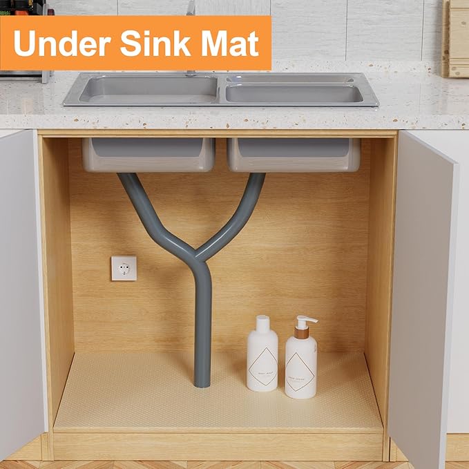 FLPMIX Shelf Liners for Cabinets Khaki: Large Waterproof Under Sink Mat 19" x 300" - Non-Adhesive Easy to Cut Kitchen Drawer Liner for Pantry Cupboard - Image 3
