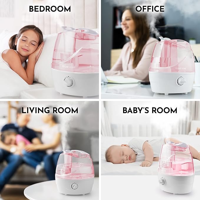 Zulay Home Cool Mist Humidifiers For Bedroom (2.2L Water Tank) - Quiet Ultrasonic Humidifiers For Large Room with Auto Shutoff Feature - Air Humidifier For Plants, Nursery, Kids Room (Pink) - Image 7