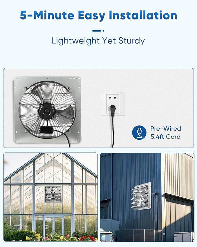 KEN BROWN 20 Inch Shutter Exhaust Fan With 1.65 Meters Power Cord Wall Mounted, High Speed 3500CFM, Vent Fan For Garages And Shops, Greenhouse,Attic Ventilation - Image 5