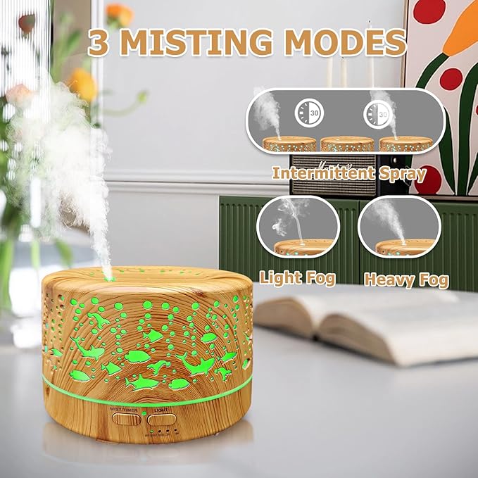 Diffusers for Essential Oils Large Room with R/C,600ml Essential Oil Diffusers for Home,Waterless Auto Off 7 Colors Changed 3 Mist Modes,Cool Mist Humidifiers for House Bedroom Decor,Gifts,Light Wood - Image 7