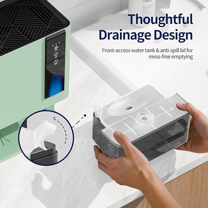 Dehumidifiers for Home, Dehumidifier for Bedroom Bathroom Basement with Auto Shut Off, Dual-Semiconductor Quiet Dehumidifier, Green - Image 4