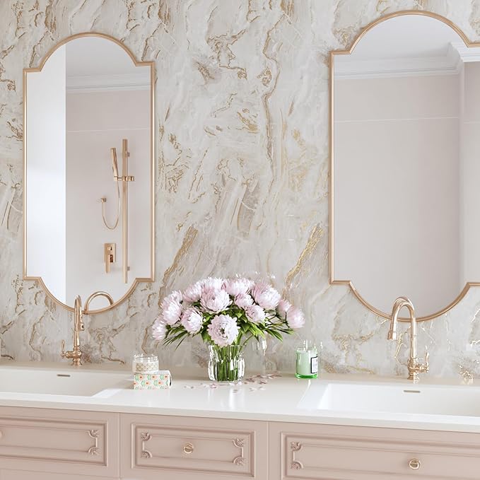 CRE8TIVE Wide 24"x354" Glossy Liquid Marble Countertop Contact Paper Peel and Stick Beige Gold Marble Wallpaper Vinyl Removable Self Adhesive Granite Contact Paper for Bathroom Wall Counter Tops Cover - Image 7
