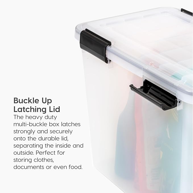 IRIS USA 32 Quart WEATHERPRO Plastic Storage Box with Durable Lid and Seal and Secure Latching Buckles, Clear with Black Buckles, 6 Pack - Image 3