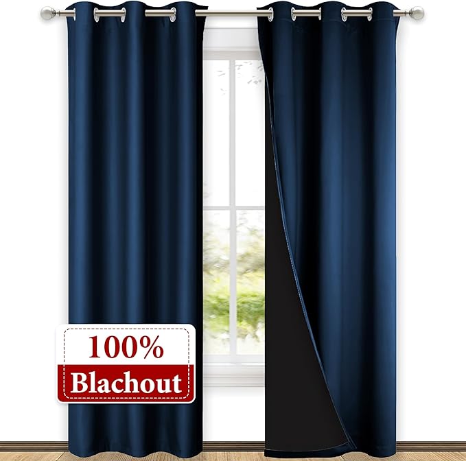 NICETOWN Moroccan Blue Full Shade Curtain Panels, Pair of Thermal Insulated & Energy Efficiency Blackout Drapes for Living Room Windows, Lined Silky Performance Window Dressing (42" Wide x 84" Long) - Image 2