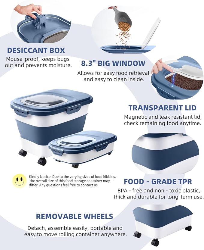 20-30 Lbs Rice Storage Container,Collapsible Food Storage Containers with Rolling Wheel Airtight Locking Lid,Flour Storage Container with Cup and Scoop,Suitable for Food,Rice,Pet Food,Flour - Image 8