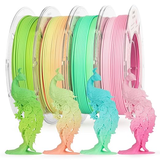 AMOLEN Matte PLA Filament 1.75mm,Bicolor Rainbow Bundle PLA, Smooth Finish Color Change 3D Printing Filament, 600m/s High-Speed Printing, 200g X 4 Pack by AMOLEN