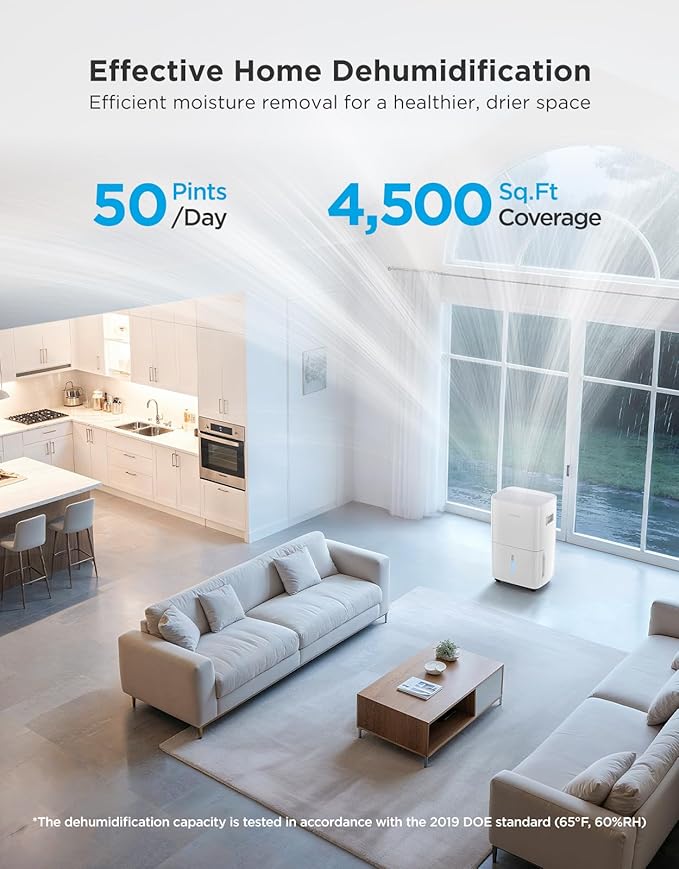GoveeLife Dehumidifier for Home 4,500 Sq. Ft. 50 to 137 Pint with Pump, Drain Hose, Smart Dehumidifier for Basement with Humidity Control, Auto Shut Off/Defrost, 5 Modes, Bedroom, Bathroom, Garage - Image 2