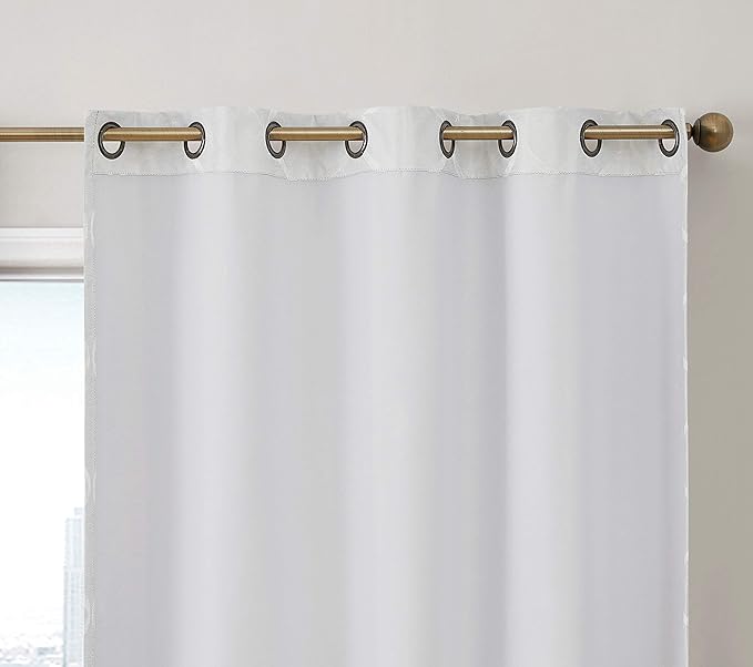 HLC.ME Versailles Lattice Flocked 100% Complete Blackout Thermal Insulated Window Curtain Grommet Panels - Energy Savings & Soundproof - for Living Room & Bedroom - Set of 2 (50 x 72 inches, White) - Image 3