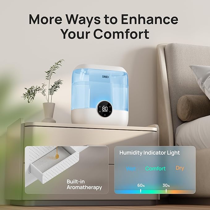 DREO Humidifiers for Bedroom, 6L Top Fill Supersized Cool Mist Humidifier for Large Room, 60 Hour Runtime, Quiet Ultrasonic Humidifiers for Plants, Baby, Indoor, Home, Night Light, Blue - Image 5