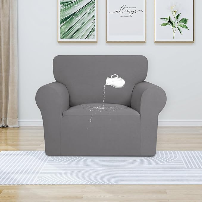 PureFit 100% Dual Waterproof Couch Cover Slipcovers for Couches and Sofas - Stretch Non Slip Fleece Sofa Covers Washable, Leakproof Furniture Protector for Kids, Pets, Dog (Chair, Light Gray) - Image 2